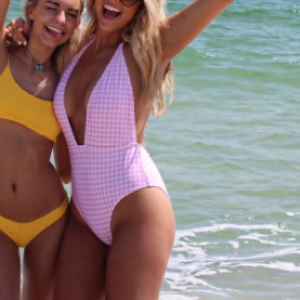 Gingham pink one piece swimsuit